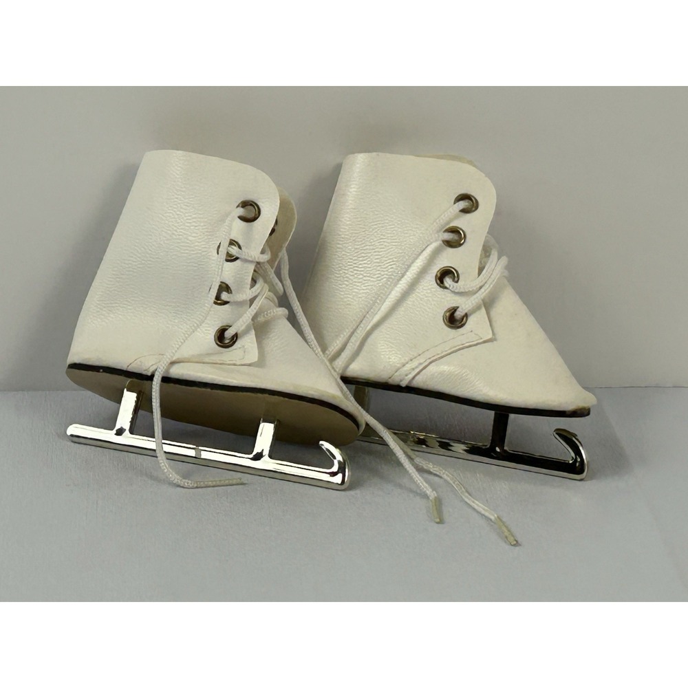 Vintage White Doll Ice Skates Mini Faux Leather Lace Up Winter Accessories